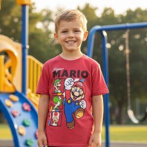 Super Mario Bros “Mario & Friends” Red Graphic T‑Shirt Big Boys Small